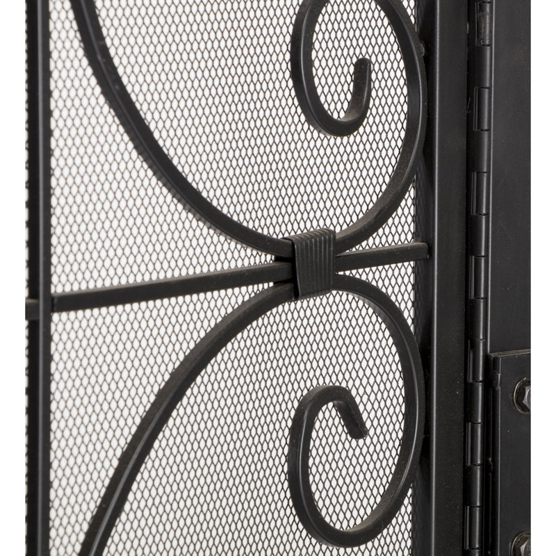 Charlton Home® Perouge Black Metal Crest Fireplace Screen With Doors